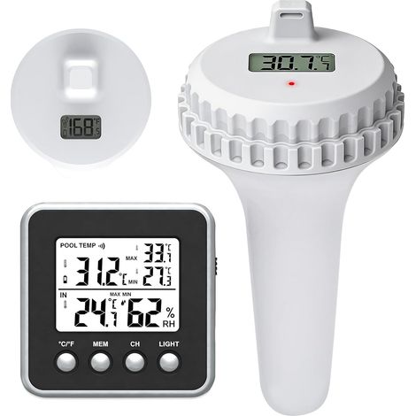 Thermomètre De Piscine Sans Fil: Thermomètre De Piscine Connecté Numérique, Thermomètres Piscines Flottant Sans Fil Radio Avec Récepteur Pour Aquarium, Spa, étang à Poissons (Blanc) (1/5)