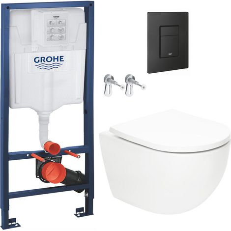 Pack WC Bâti-support Rapid SL + WC SAT Vortex sans bride + Abattant SoftClose + Plaque noire matte (RSLVORTEXKF0)