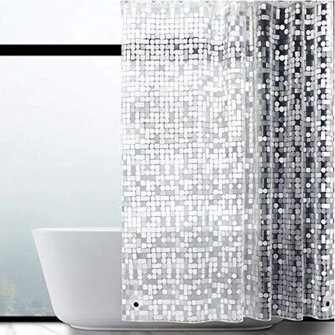 Rideau de Douche Antimoisissure 180x180 cm, EVA Imperméable Épaisseur 0.15mm avec Bande Magnétique, Rideau de Baignoire Semi-Transparent Motif Géométrique, Livré avec 12 Crochets (1/4)