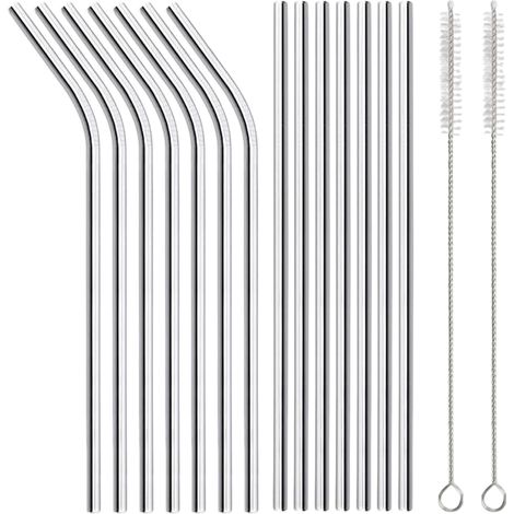 1134g Metal Straws, 14 Stainless Steel Replacement Straws, Suitable for Travel Cups with 2 Cleaning Brushes, Food Grade, Dishwasher Safe for Smoothies (Silver)