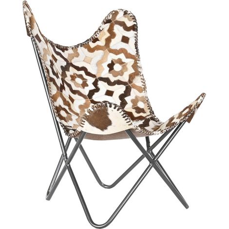 Chaise papillon cuir épuré pour un salon chic et tendance - Marron clair à motifs blancs (1/5)