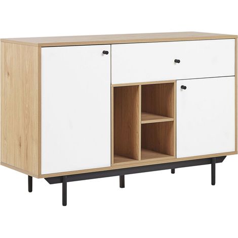 Credenza in Legno Chiaro e Bianco Ripiani e Cassetti Legno Multistrato Itaca (1/5)