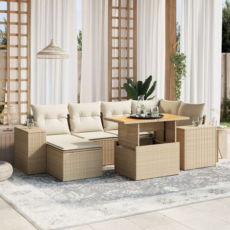 vidaXL Salon de jardin avec coussins 7 pcs beige résine tressée (1/3)