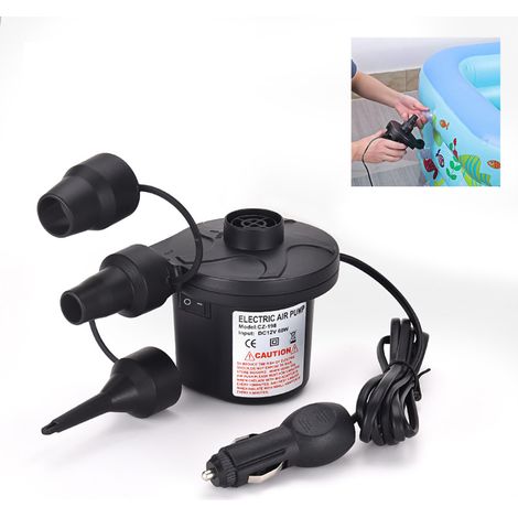 Elektrische Luftpumpe mit 3 Universaldüsen, Auto-Luftpumpe, Elektropumpe zum Aufpumpen und Ablassen der Luft, Adapter für Luftbetten, Boote, Flöße und Matratzen