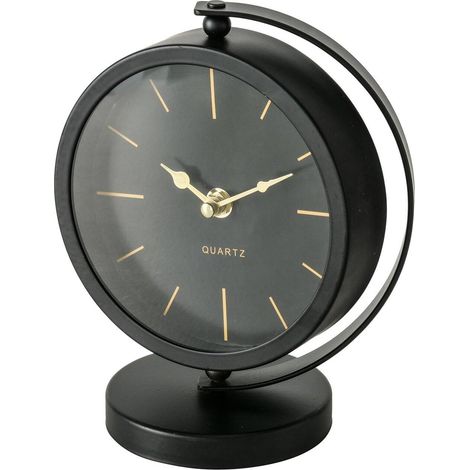 Schwarze Tischuhr BALIA, goldene Zeiger, 20 cm