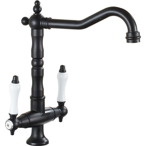 Mischer Wasserhahn aus massivem Messing im französischen Retro-Stil, klassisches europäisches Modell mit zwei Griffen, schwarz, für Badezimmer und Küche-lsw