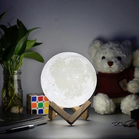 Veilleuse Lune imprimée en 3D, cadeau pour enfants et femmes, rechargeable par USB, commande tactile, luminosité : blanc chaud et blanc froid, lampe lune romantique (1/5)