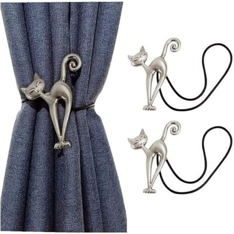 2Pcs Embrasse à Rideaux Magnétique Attache Rideau Aimanté Boucle de Rideau Magnifique Clip Rideau en Motif de Chat Accessoires pour Rideaux pour Maison Salon Chambre Bureau