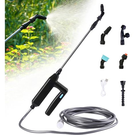 Pulvérisateur électrique sans fil avec 3 vitesses de pulvérisation, 7,4 V plus puissant, tuyau de 8 m et tuyau de pulvérisation extensible de 60 cm pour jardin, cour, pelouse, mauvaises herbes (avec 5 (1/5)
