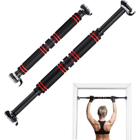 Barre de Traction,Barre de Traction Mural Barre de Fitness pour Exercices Pull Up Fixation sans Vis,Fer+EVA, Barre Horizontale de Porte Exercice,Barre de Musculation 65-100cm,Noir Rouge (1/5)