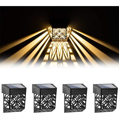 Juego de 4 luces solares para exteriores, impermeables (IP54), ideales para vallas, jardines, patios y escaleras.