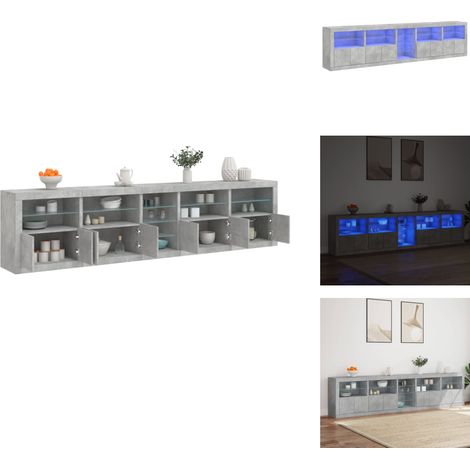 Buffet avec lumières LED gris béton 283x37x67 cm - Meuble De Rangement - Buffet - Meuble Tv - Armoire Murale - Luminaire Led (1/5)