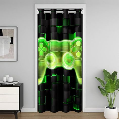 Vert Game Handle Rideau Occultant,Modern Game Dim Rideau de Porte Vie Privée,Rideau de Placard Géométrique de Jeu Vidéo pour La Porte de Placard de Chambre À Coucher,Jeu Au Néon Rideau Porte 132x203 - (1/5)