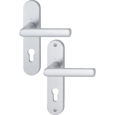 Ensemble sur plaques Ligne Hambourg entraxe 165 mm carré de 7 mm pour porte ep 38-47 mm finition argent F1 clé I - HOPPE