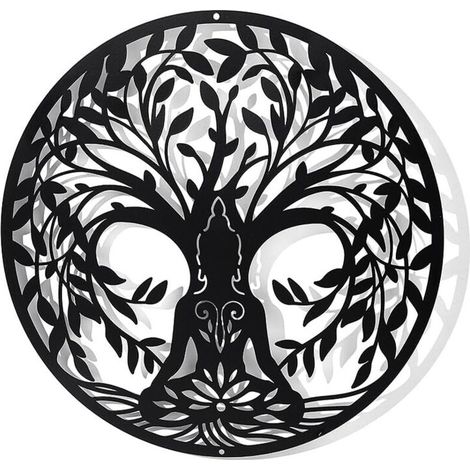 Décoration Murale - Arbre De Vie - Silhouette Yoga En Métal - 30x30 Cm - Noir (1/5)