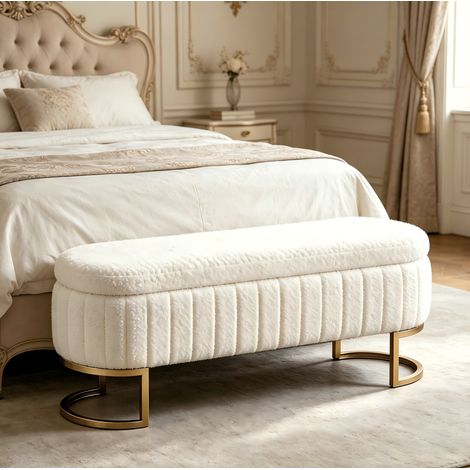 Banco de cama 130 cm con almacenamiento, banqueta acolchada multifunción para dormitorio y entrada - crema (1/5)