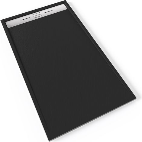 HIEMAL INOX Receveur de douche 90 x 160 cm résine Noir aspect ardoise + bonde inox incluse - Salle de bain (1/5)