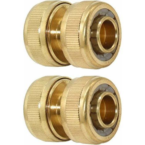Réparateur de Tuyau d'arrosage 19 mm (3/4 Pouce) en Laiton, 2 pièces - Raccord de Tuyau de Descente, Solution Rapide Extension du connecteur, réparation Rapide- (1/5)