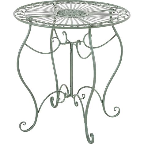 Table de jardin ronde style rustique en fer forgé vert vieilli 100003047 (1/5)