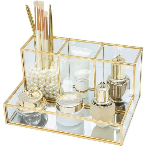 Porte - pinceau de maquillage, organisateur de maquillage doré, boîte de rangement de maquillage cosmétique, organisateur de maquillage transparent 20 x 14 x 10 cm (1/5)