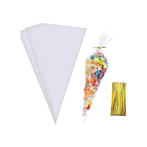 Kegelförmige Tüten, 100 Stück (6,3 x 11,8 cm), dreieckige Popcorntüten mit Drehverschluss für Süßigkeiten und selbstgemachte Kekse