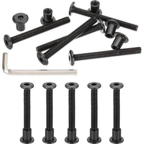 Lot de 10 boulons à douille hexagonale M6 x 55 mm Chicago en acier au carbone avec clé hexagonale pour meubles chaises tables armoires noir (1/4)