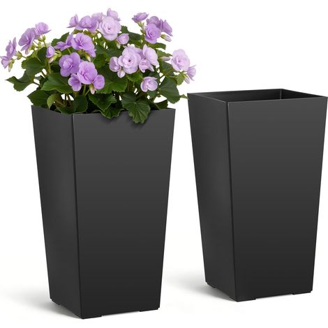 VEVOR Macetas Altas para Plantas 550 mm, Paquete de 2 Piezas, Maceteros Grandes para Interior y Exterior, Cónico Cuadrado, Diseño Moderno, con Depósito, Plástico, para Jardín Patio Salón, Color Negro