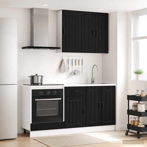 Ensemble de cuisine 5 pièces avec rangements, bois d’ingénierie noir, meubles bas réglables - PANGIVO (1/5)
