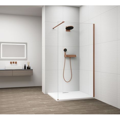 Panneau de verre de douche monobloc ESCA COPPER MATT, montage mural, verre transparent, 800 mm (1/4)