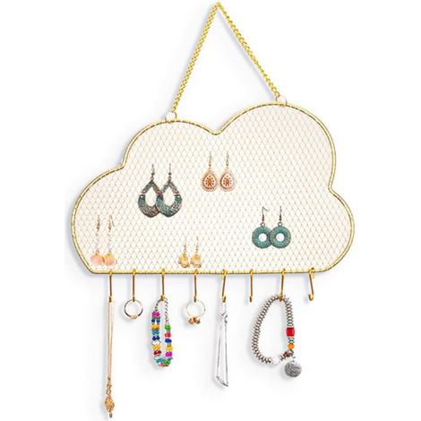 (Nuages)Organiseur de bijoux suspendu, présentoir mural en métal pour boucles d'oreilles et colliers,cadeau pour les filles et les femmes (1/4)