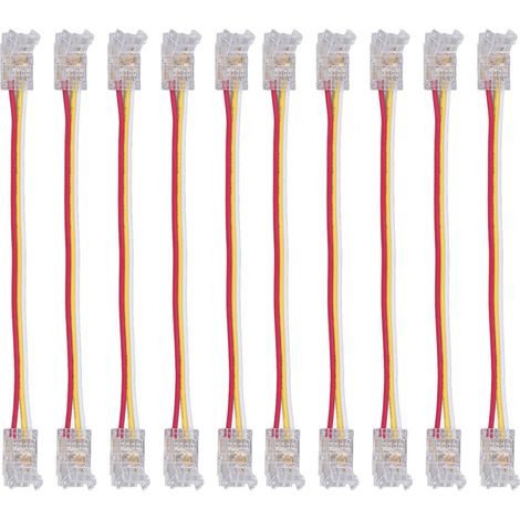 Lot de 10 connecteurs pour ruban LED COB, 3 broches, 8 mm, en polycarbonate robuste et sécurisé, pour la maison, les fêtes et le bureau. (1/5)