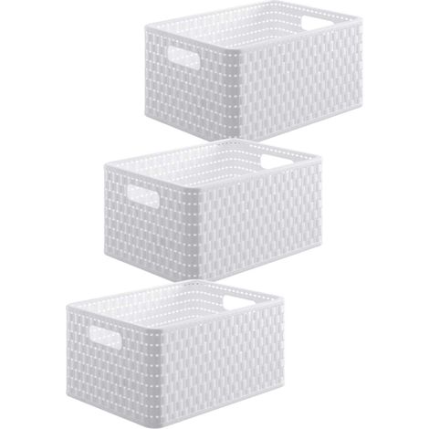 Rotho Country Set di 3 Scatole in Rattan-Look, Plastica (PP) Senza BPA, Bianco, 3 x A5/6 L, 28.0 x 18.5 x 12.6 cm (1/5)