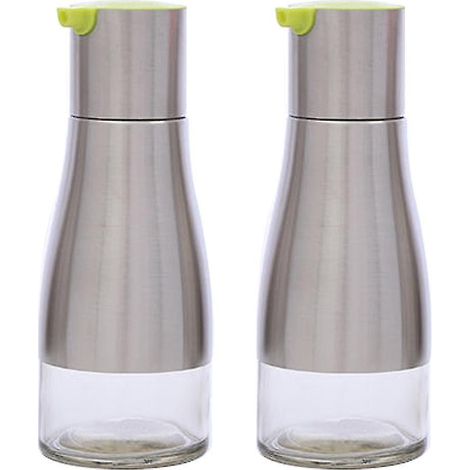 Set aus 2 eleganten Olivenöl- und Essigspenderflaschen aus Edelstahl, grün. (1/5)