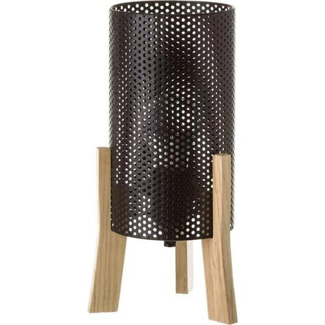 Lampada da Tavolo Lume Comodino Legno e Metallo Nero Design Moderno Abatjour (1/4)
