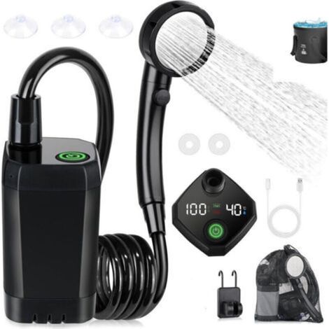 6000mADouche Portable pour Camping, Douche électrique Extérieure Rechargeable avec Affichage Numérique Intelligent,Noir (1/5)