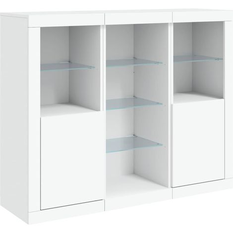 Aparador Aparador Cómoda Gabinete Unidad de Almacenamiento Organizador Cocina Sala de Estar con Luces LED 3 Piezas Madera de Ingeniería Blanca 020037199