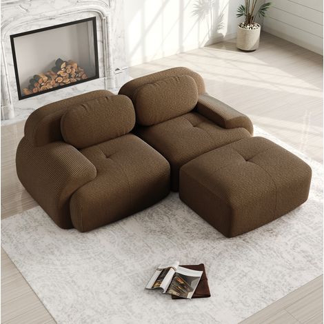 Sofá de esquina modular 208 x 178 x 70 cm en tejido de pana marrón, sin montaje HAVRYA (1/5)
