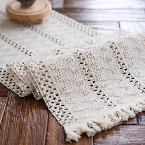 Chemin De Table - Macramé - 30 x 180 cm - Coton Lin Polyester - Boho Rustique - Pour Table À Manger Mariage Décoration Intérieure - 1 Pièce (1/5)