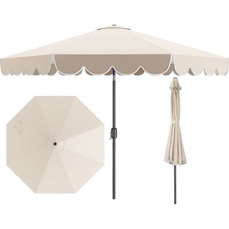 Costway – Parasol de jardin 300 cm – Toile polyester déperlant – Inclinaison 35° – Manivelle – 8 baleines métalliques pour stabilité – Beige