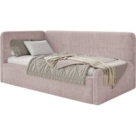 Selsey FANKO – Lit junior 90x200 cm avec tête de lit à gauche, en peluche, rose poudré