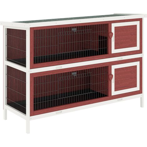 PawHut Rabbit Hutch, Guinea Pig Cage 2-Tier Bunny House w/ No-Leak Trays (1/5)