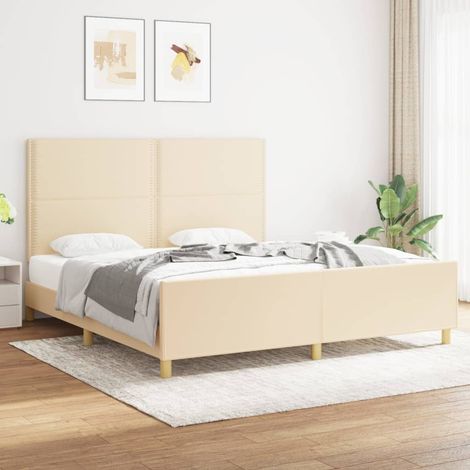 Cadre de lit sans matelas crème 180x200 cm tissu (1/5)