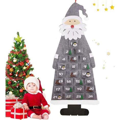 Bardusch-Calendrier du Père Noël,calendrier de l'avent en tissu,24 Sac en Feutre à Remplir Noël,Calendrier de l'Avent,Calendrier de noe,calendrier suspendu Noël,Feutre à Remplir Noël,DIY Décoration de (1/4)