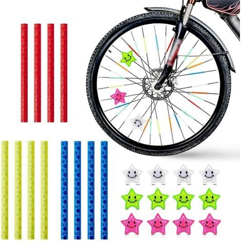 24 Pièces Réflecteurs Rayons Vélo, RéFlecteurs de Rayons à Visibilité 360, Rayons-de Vélo Colorés, Étoiles Réfléchissantes - Décoration de Vélo - Clip pour Roues à Rayons-Courantes (1/5)