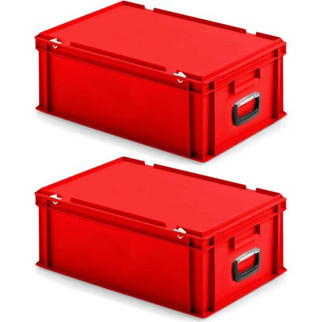 BRB Lot de 2 valises Euro avec 1 poignée de transport de chaque côté - Dimensions : 600 x 400 x 230 mm - Rouge