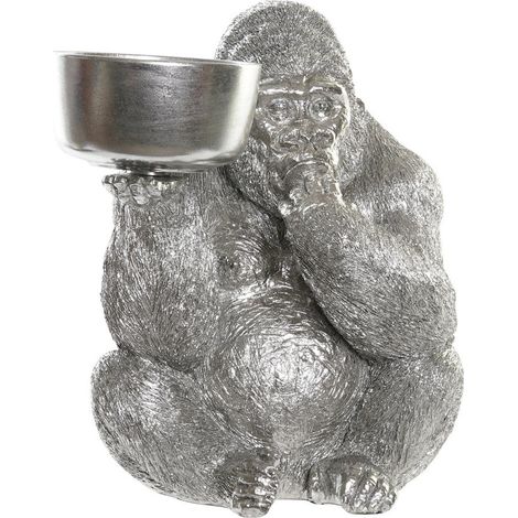 Sculpture élégant gorille argenté pour déco intérieure - Argenté intense et brillant (1/3)