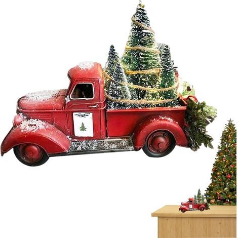 Decorazione natalizia a forma di camioncino rosso con mini albero, in resina, stile vintage, ideale come centrotavola rosso per feste di Natale o come regalo. Dimensioni: 6,89 x 3,54 x 5,12 pollici. (1/4)
