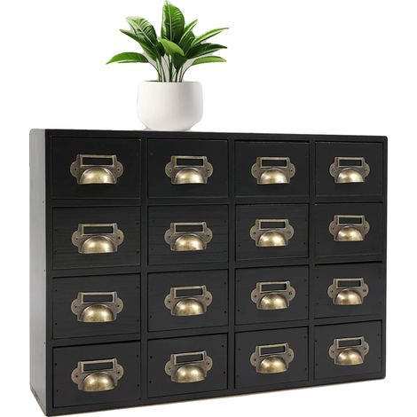 Cabinet de pharmacie, 16 tiroirs, organisateur en bois, noir (1/2)