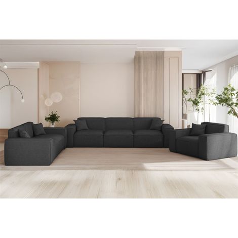 Sofaset Designersofa CELES PREMIUM 3-2-1 in Stoff Artico Anthrazit