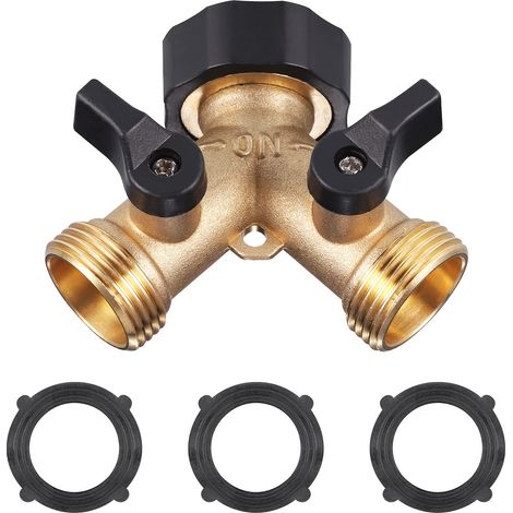 Robinet Double Sortie Machine a Lave, Répartiteur de Robinet de Jardin en Laiton, Raccord en Y, 3/4 Pouces pour Connexion de 2 Appareils, pour Adaptateur Robinet (1/5)